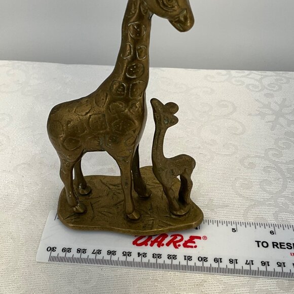 MCM Brass Giraffe Mother & Baby Figurine Statue 7" - Picture 7 of 7